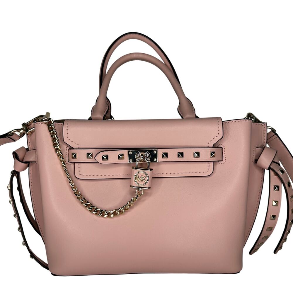 Michael Kors Hamilton Legacy leather belted satchel smokey rose gold hardware